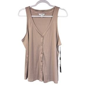 Nicole Miller New York Tank Top Casual Neutral Minimalist Tan NWT Ribbed SZ XL